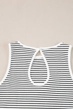 White Striped Ribbed Knit Sleeveless High Neck Tank Top