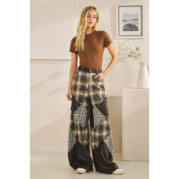 Charcoal Washed Plaid Leopard Oli+Hali Pants