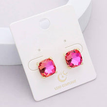 Gold Antique Cushion Square Stone Stud Evening Earrings