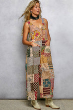 Almond Multi V-neck Sleeveless Varied Patchwork Dual Patch Pocket POL Overalls