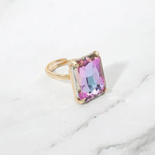 Rose Bold Emerald Cut Stone Cluster Accent Adjustable Ring