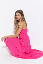 Fuchsia Smocked Chevron Ruffle Layered Two Way Dress Skirt