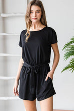Black Solid Bulgari Romper with Belt and Keyhole Back