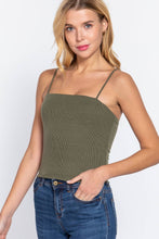Celadon Green Straight Neck Two Ply Rib Knit Cami Top