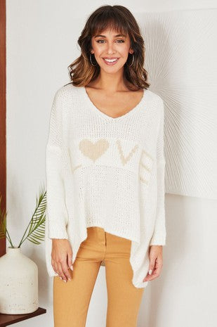White Love Logo High Low Long Sleeve Venti 6 Sweater 12/18/23 7769