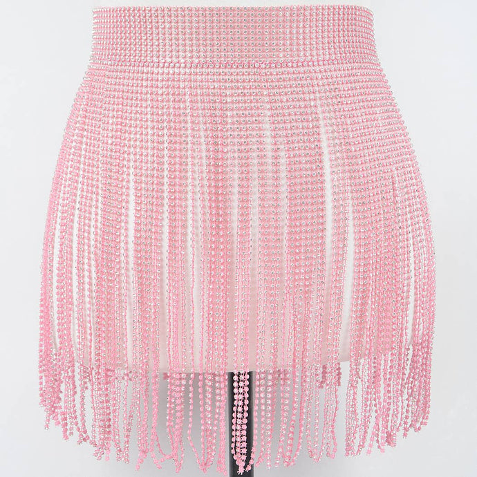 Pink Rhinestone Fringe Belt