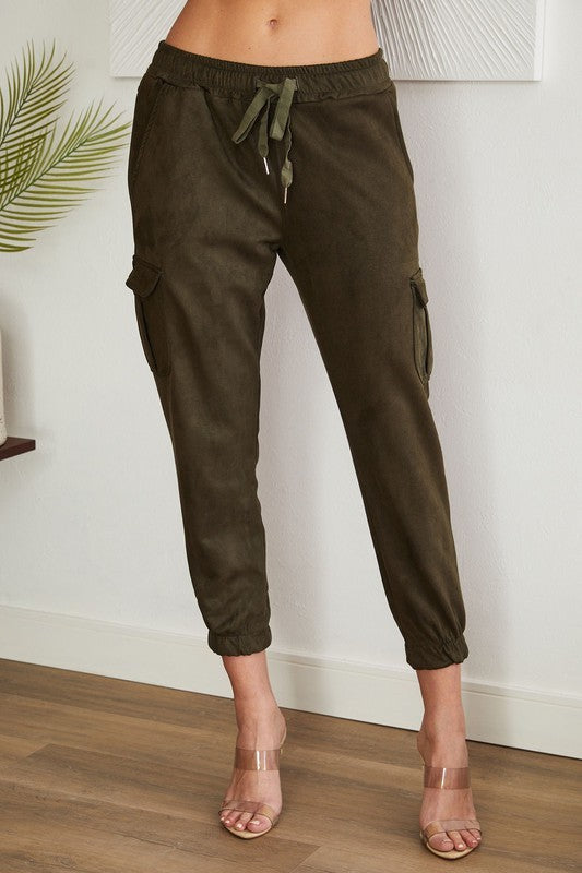 Army Green Solid Faux Suede Venti Cargo Pants 10/25/23 7314