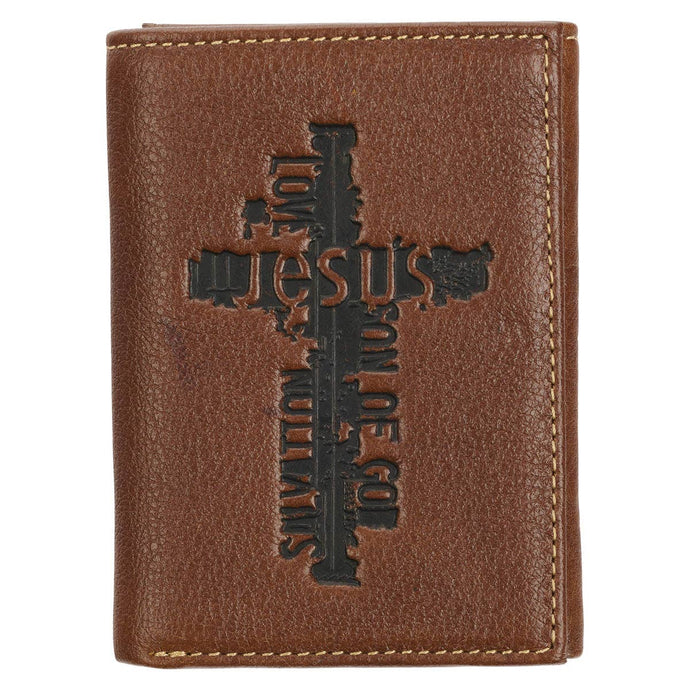 Wallet Leather Brown Names of Jesus Cross