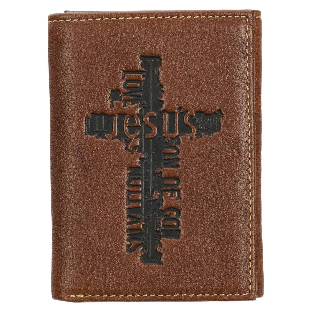Wallet Leather Brown Names of Jesus Cross