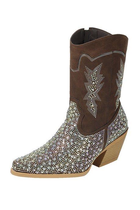 Brown Rhinestone Casual Western Boots 11/28/23 7643