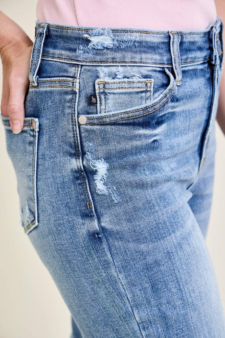 Light High Waist Judy Blue Jeans w/ Destroy Crop Wide Leg