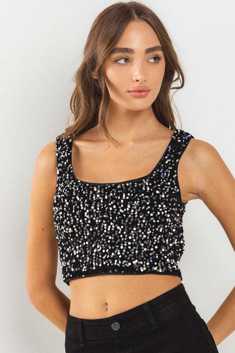 Black Silver Sequin Crop Top 11/17/24 9242