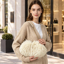 Khaki Fluffy Faux Feather Fur Chain Strap Shoulder Handbag