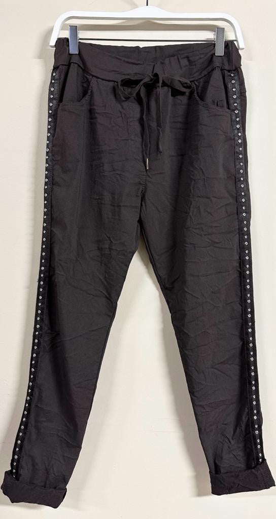 Dark Brown Rhinestone Side Venti Crinkle Pants 10/25/23 7310
