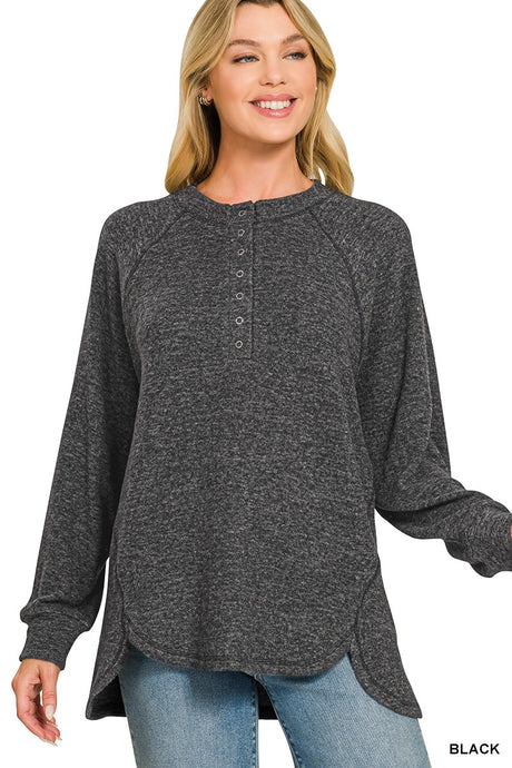 Black Brushed Melange Hacci Oversized Zenana Sweater 10/27/26 1546