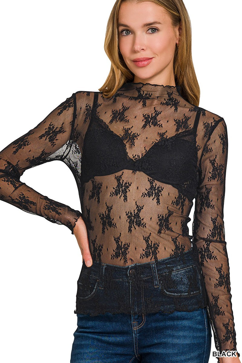 Black Lace See Through Layering Zenana Top 9/9/26 1431