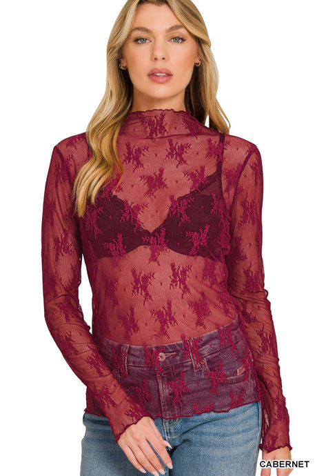 Cabernet Lace See Through Layering Zenana Top 9/9/26 1433