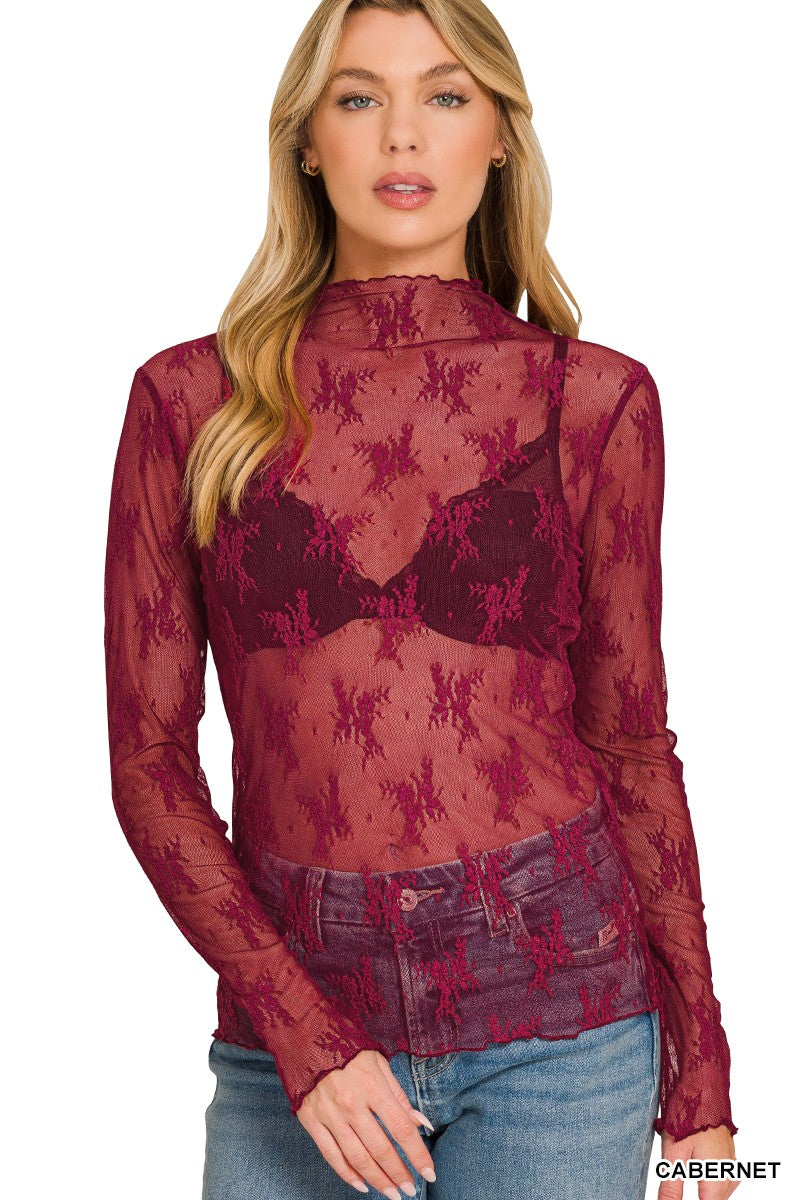 Cabernet Lace See Through Layering Zenana Top 9/9/26 1433