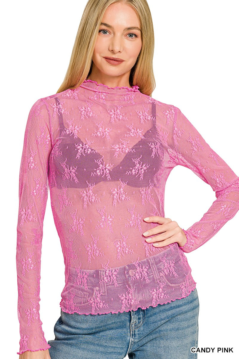 Candy Pink Lace See Through Zenana Layering Top 10/14/26 1524