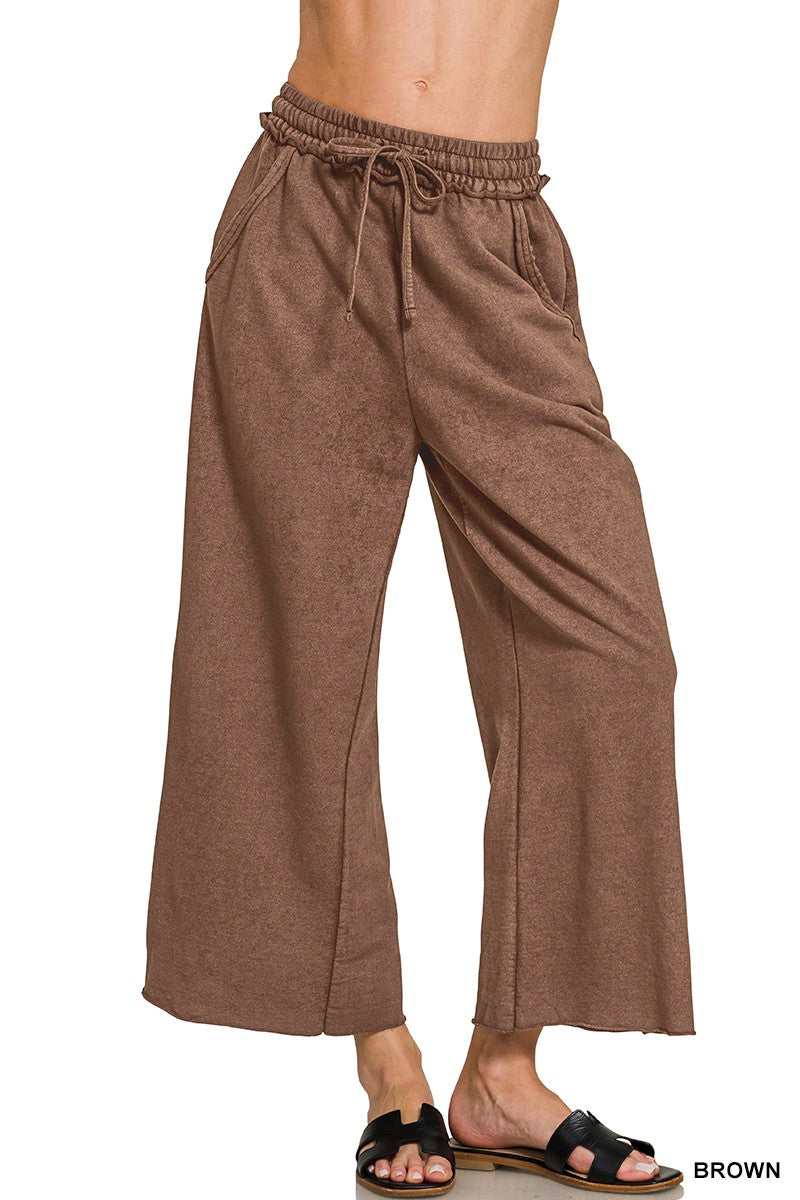 Brown Washed French Terry Flare Zenana Pants 8/4/26 1343