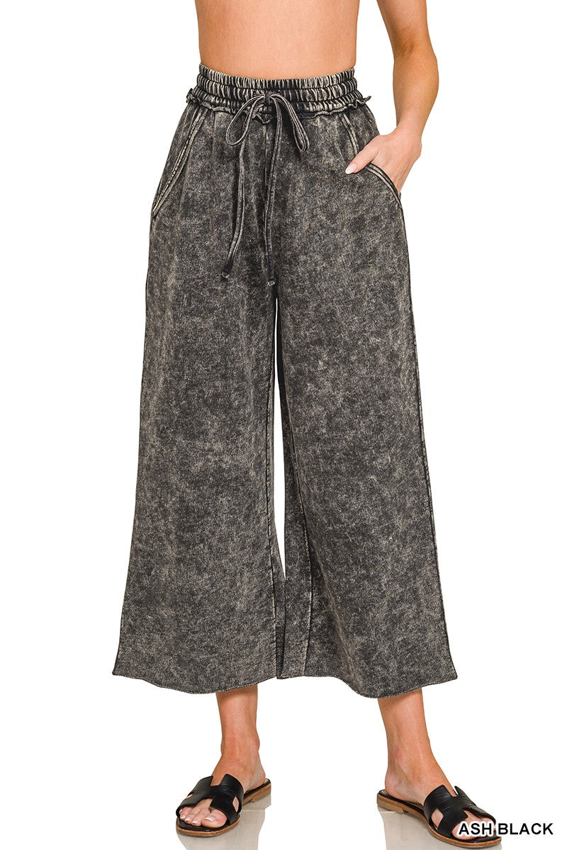 Ash Black Washed French Terry Flare Zenana Pants 8/4/26 1342