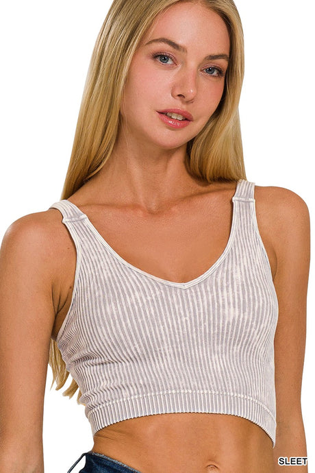 Sleet Beige Washed Ribbed Cropped Seamless Zenana Bralette 1/13/25 9075