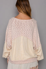 Cream Pink Oversized V Neck Outseam Textured Knit POL Top 12/11/23 7721