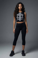 Black Cross Print Back Slit Tank