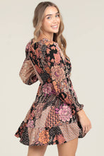 Black Twist Front Long Sleeve Patchwork Dress