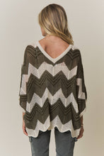 BOHEMIAN CHEVRON CROCHET KNIT SWEATER TOP Olive