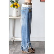 Denim Leopard Washed Doubled Waist Frayed Hem Oli+Hali Jeans