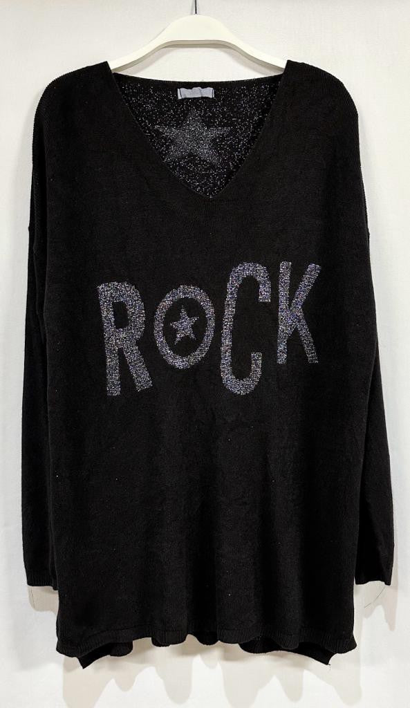 Black Silver Sequin Rock Star Back Venti Sweater 12/12/23 7746