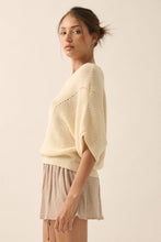 Espresso Short-Sleeve Pointelle Ribbed Knit Sweater
