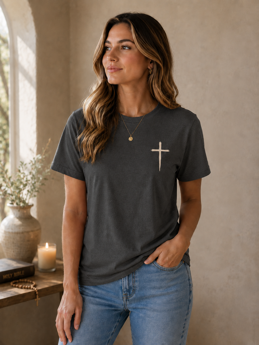 Dark Grey Women's Jesus T-Shirt with Cross