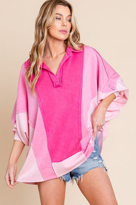 Pink Mineral Wash Color Block Oversized Top 2/28/24 8098