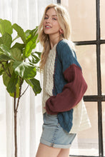 Beige Long Sleeve Colorblock Knit Sweater
