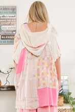 Pink Combo Mixed Fabric Button Down Blue Velvet Hoodie Poncho 2/25/25 9646