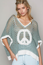 Sage Ivory Oversize V Neck Short Sleeve Peace Sign POL Sweater 4/30/24 8482
