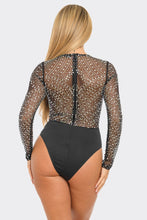 Black Rhinestone Mesh Long Sleeve Bodysuit 11/17/24 9314