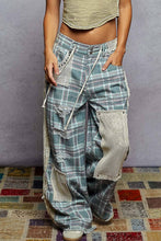 Teal Plaid Stud detail woven denim POL pants