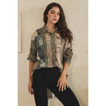 Charcoal Washed Button Up Patchwork Mix Long Sleeve Oli+Hali Shirt