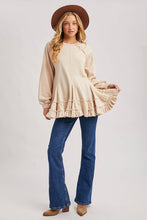 Oatmeal French Terry Ruffled Tiered Hem Tunic Sweatshirt