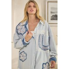 Blue Washed Lace Contrast Button Down Oli+Hali Top