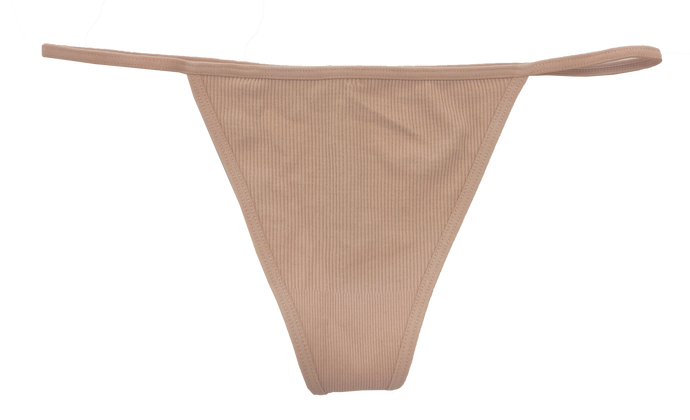 Beige Seamless Rib Strappy Thong