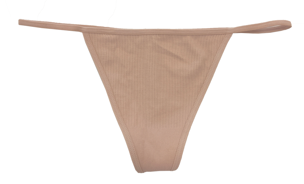 Beige Seamless Rib Strappy Thong