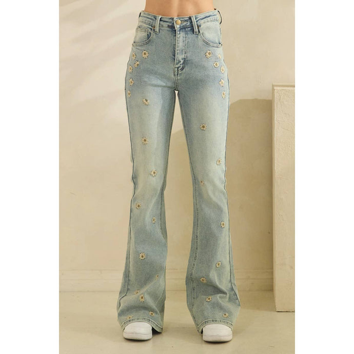 Light Denim Washed Floral Embroidered Oli+Hali Jeans