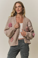 CHUNKY FLORAL CHIC KNIT CARDIGAN- CESW4370: KHAKI / S-M-L(2-2-2)