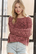 LONG SLEEVE DIAMOND KNIT SWEATER - CESW3862: CHARCOAL / S-M-L(2-2-2)