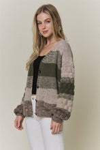 Olive Multi Button Down Bubble Sleeve Knit Cardigan