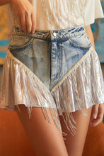 Denim Rhinestone With Metallic Fabric Denim Shorts